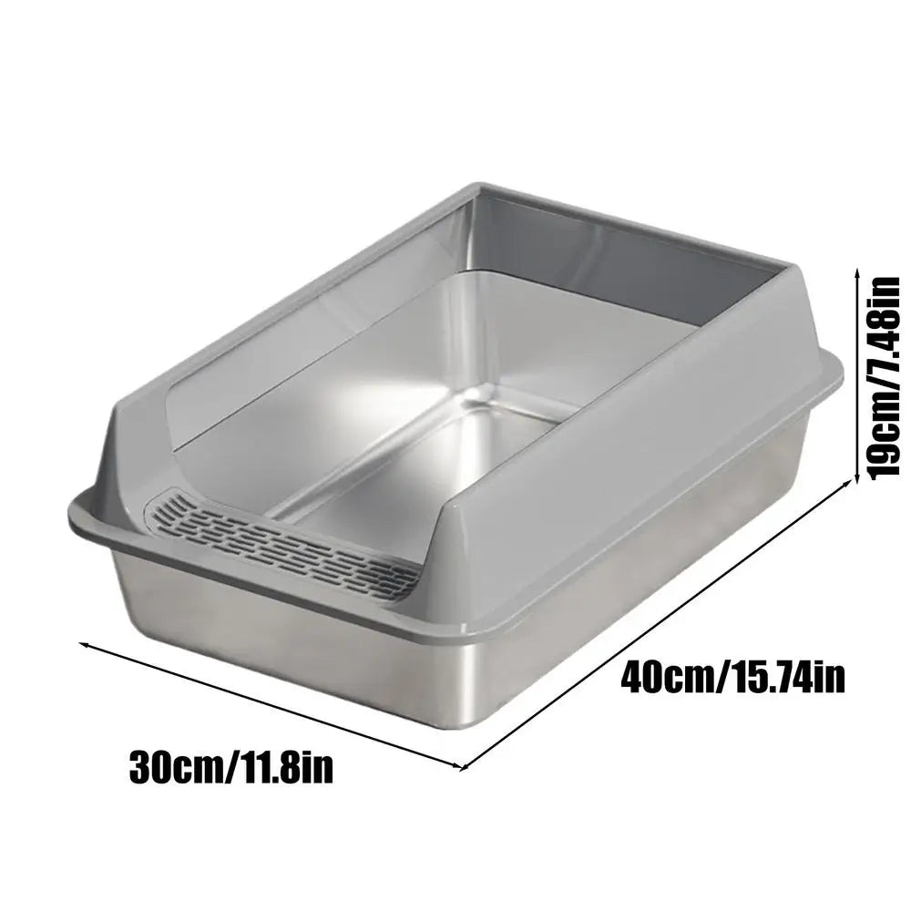 Stainless Steel Semi-Closed Cat Litter Box with Scoop – Large & Splashproof