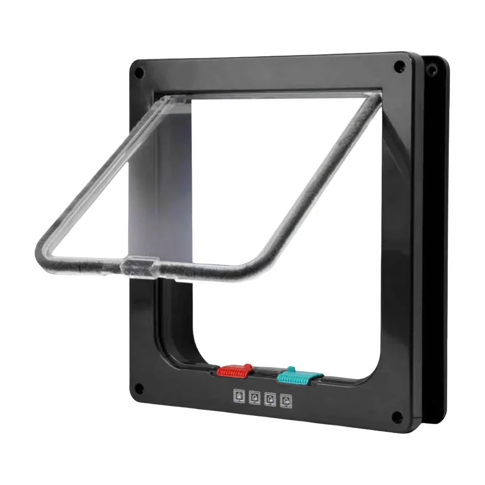 Dog & Cat Flap Door with 4-Way Security Lock – Transparent ABS Plastic Pet Gate