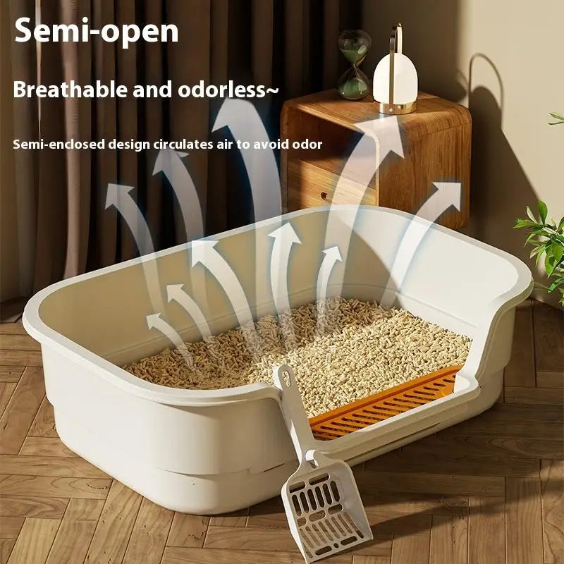 Multifunctional Semi-Enclosed Cat Litter Box – Large Capacity, Odor-Resistant