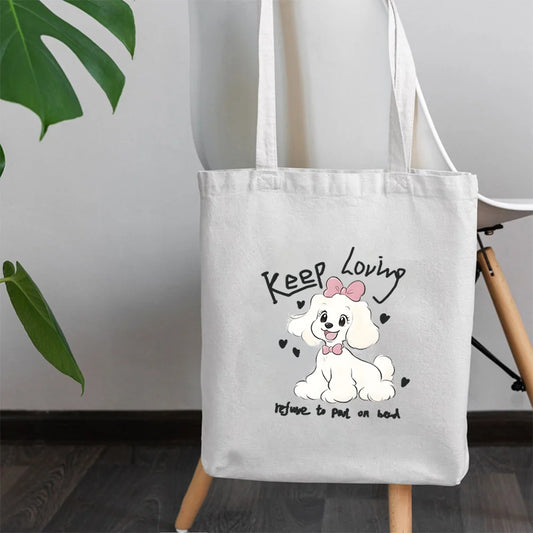 Cute Pet Dog Printed Canvas Tote Bag – Eco-Friendly Large Capacity Handbag for Shopping, Books, Laptop & Essentials