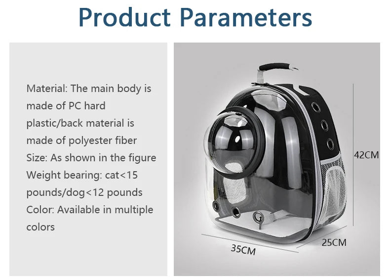 Pet Cat & Small Dog Carrying Backpack – Breathable Transparent Space Capsule Carrier for Travel, Hiking, and Daily Walks