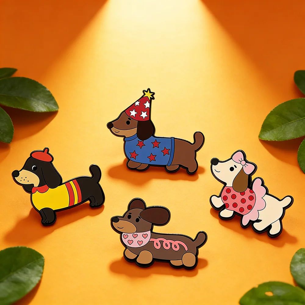 4PCS Cute Dachshund Enamel Lapel Pin Set