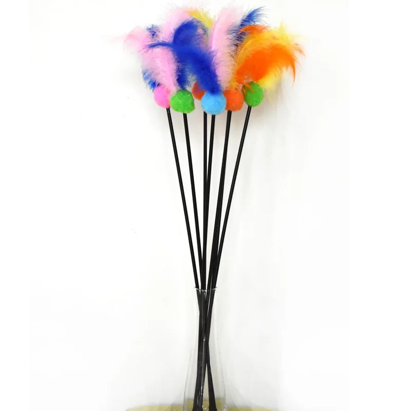 Interactive Cat Teaser Stick with Bell, Feather & Plush Ball
