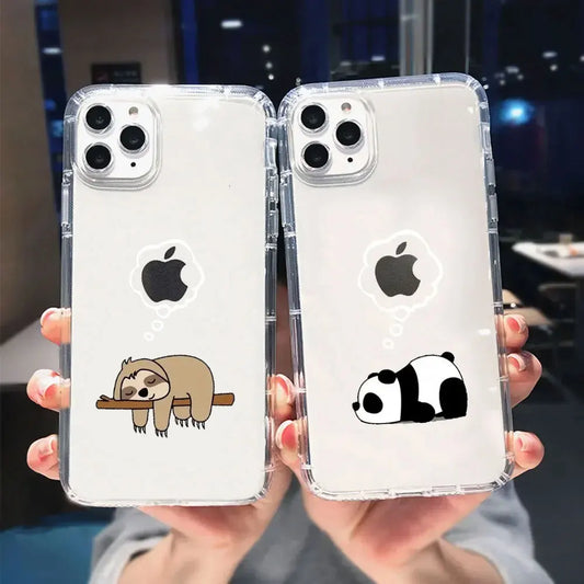 Funny Animal Couple iPhone Case – Cute Panda & Sloth Clear Phone Cover
