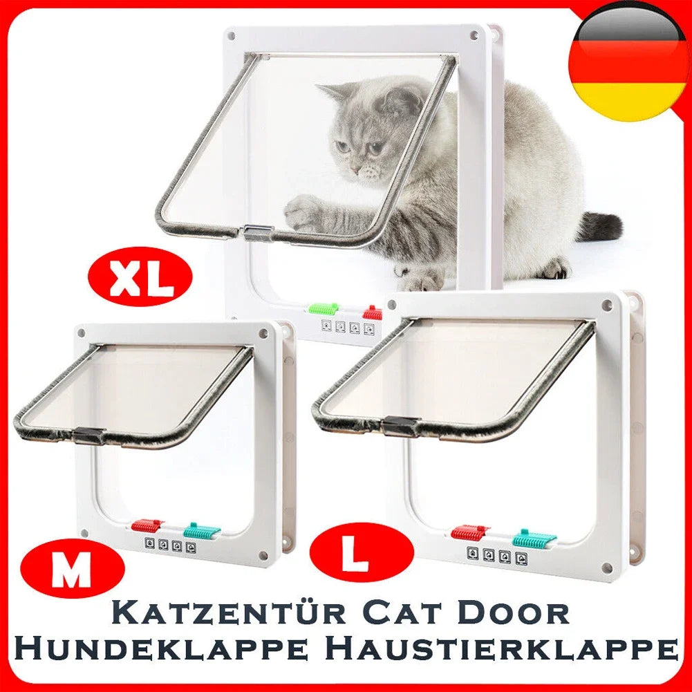 Dog & Cat Flap Door with 4-Way Security Lock – Transparent ABS Plastic Pet Gate