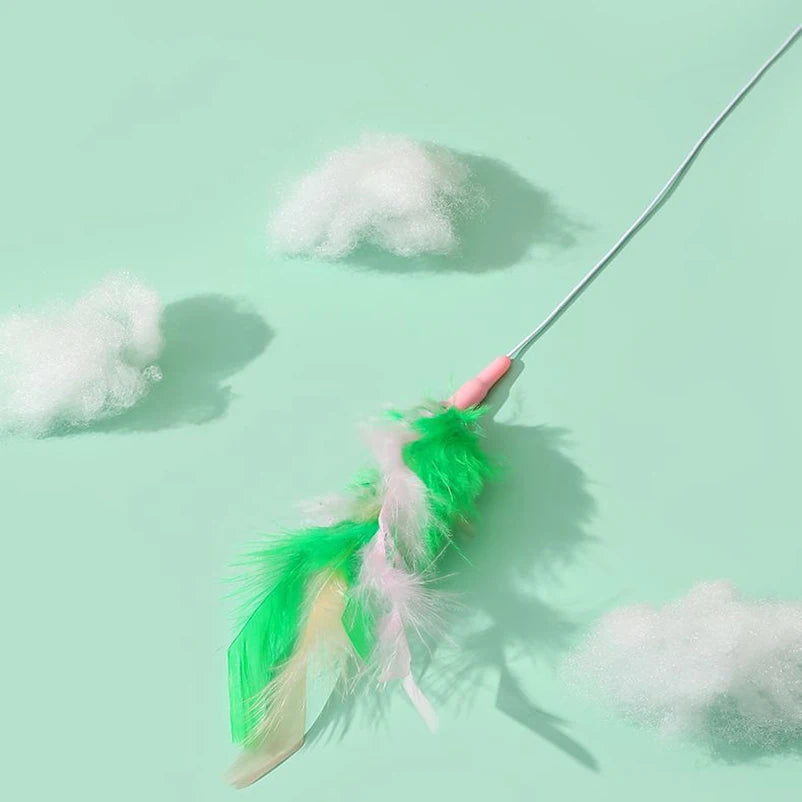 Interactive Cat Feather Wand Toy with Suction Cup & Replacement Feathers