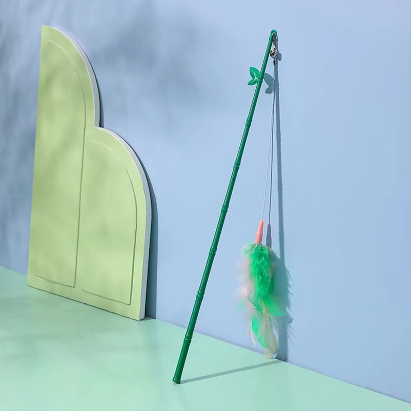 Interactive Cat Feather Wand Toy with Suction Cup & Replacement Feathers