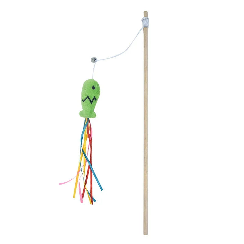 Interactive Cat Teaser Stick with Ribbon Fish & Catnip