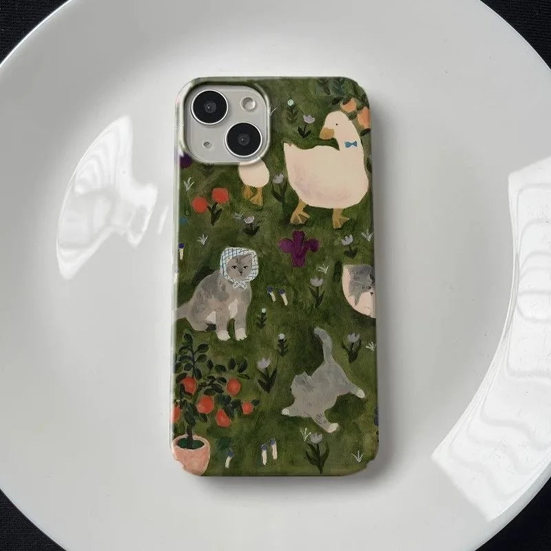 Adorable Animal Garden iPhone Case – Cute Nature Theme TPU Phone Cover