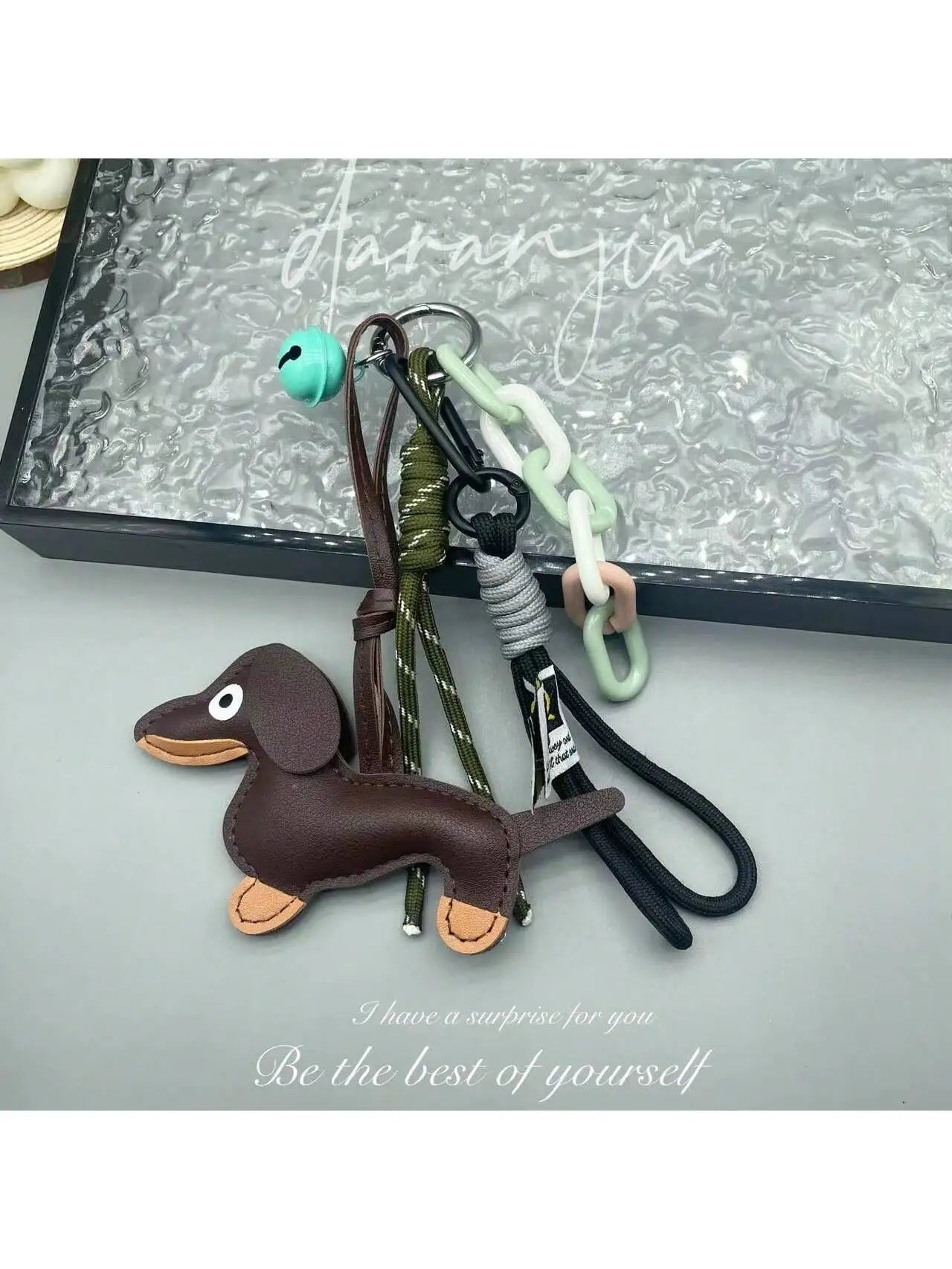 Cute Dachshund PU Leather Keychain with Bell