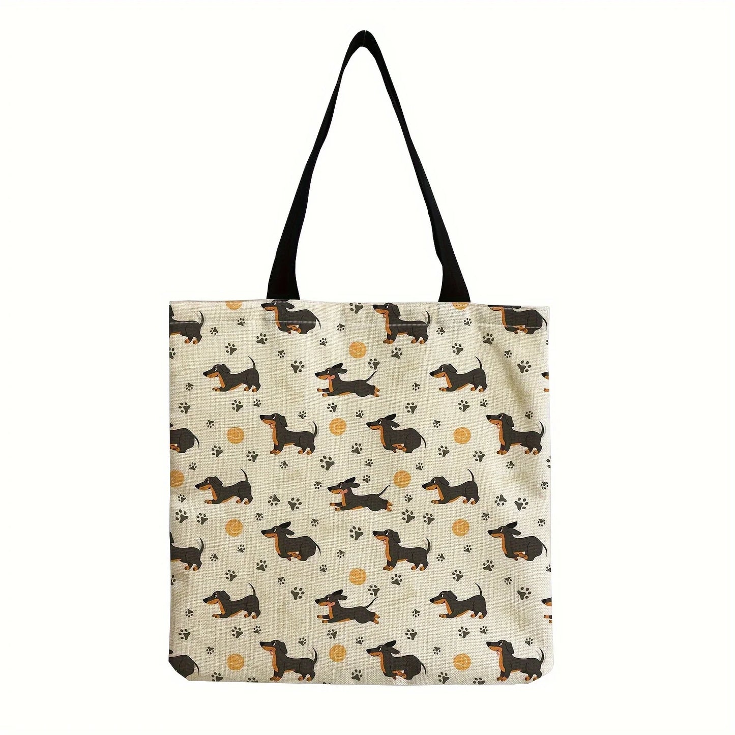 Cute Sausage Dog Print Tote Bag – Large Capacity Linen Shoulder Bag