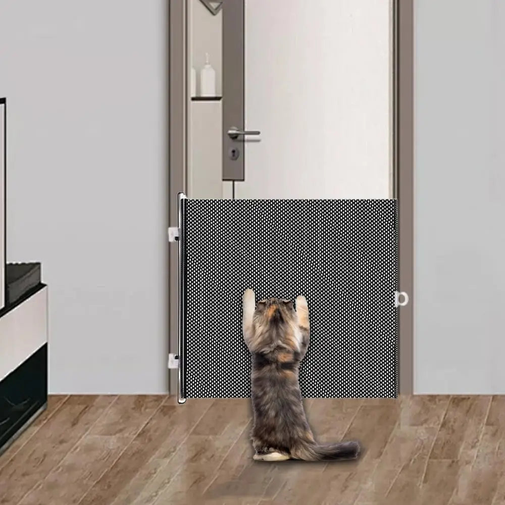 Retractable Indoor Pet Safety Gate for Dogs & Kittens – Mesh Blocking Fence
