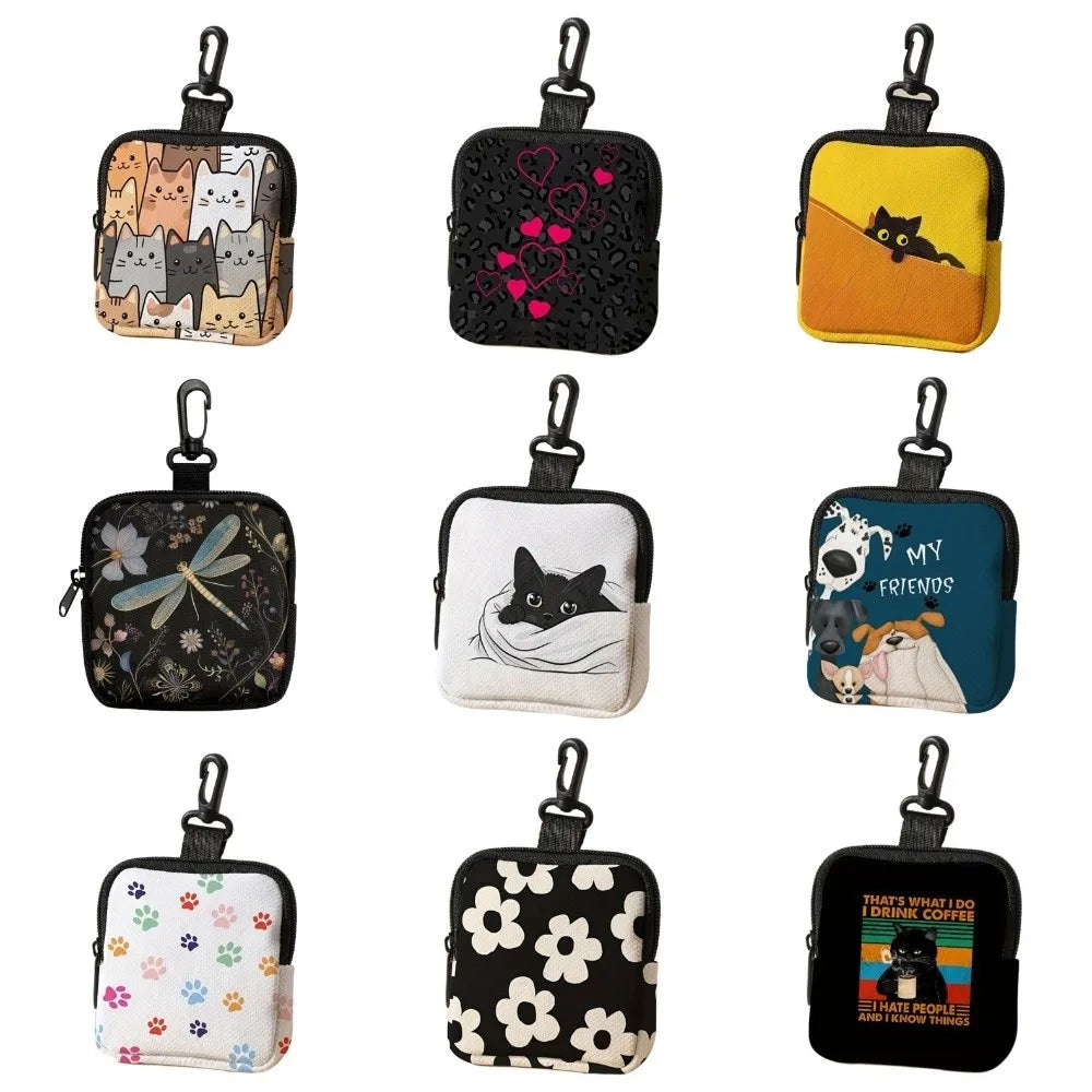 Trendy Mini Coin Purse – Cat & Dog Print Zipper Pouch