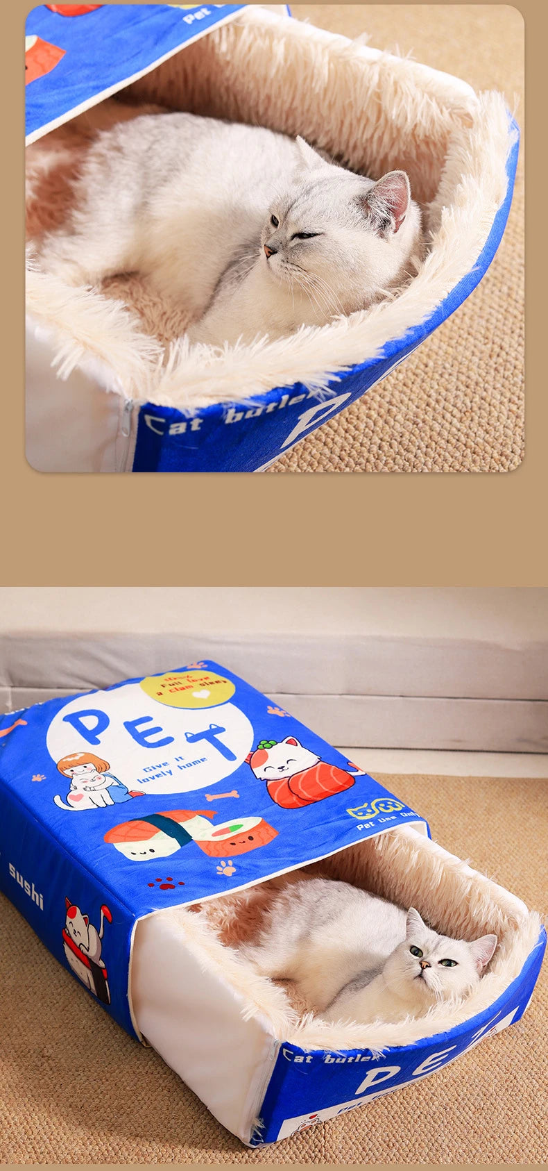 Cozy Plush Cat House Bed for Warm & Secure Sleep