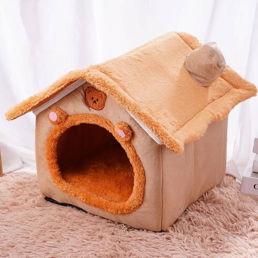Foldable Plush Pet Cave Bed for Cats & Small Dogs
