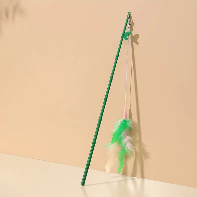 Interactive Cat Feather Wand Toy with Suction Cup & Replacement Feathers