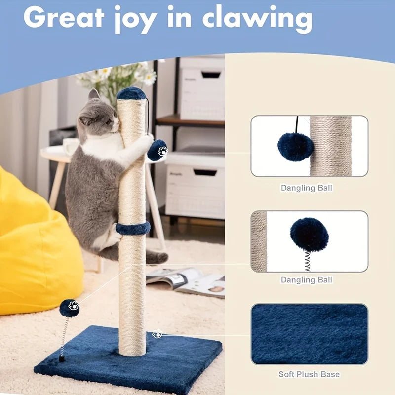 34-Inch Tall Sisal Cat Scratching Post with Hanging Toy