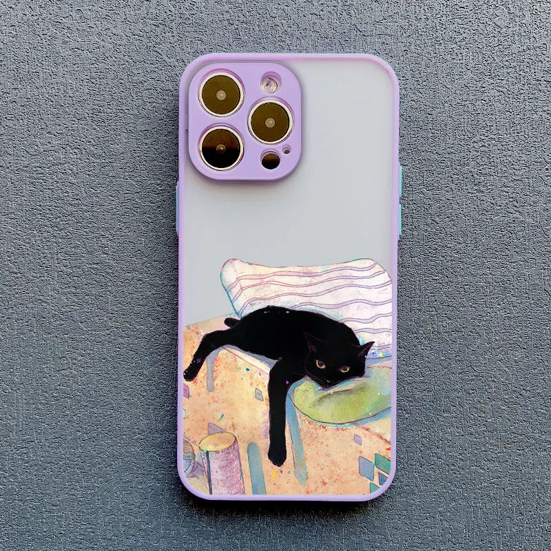 Funny Cat Daily Life iPhone Case – Cartoon Animal Matte Phone Cover