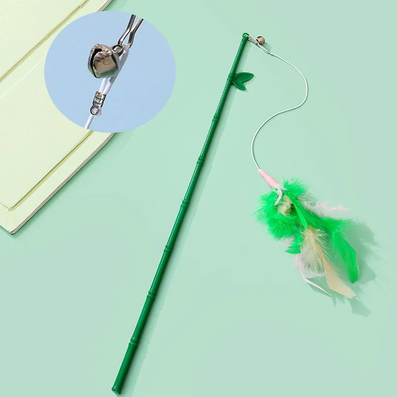 Interactive Cat Feather Wand Toy with Suction Cup & Replacement Feathers