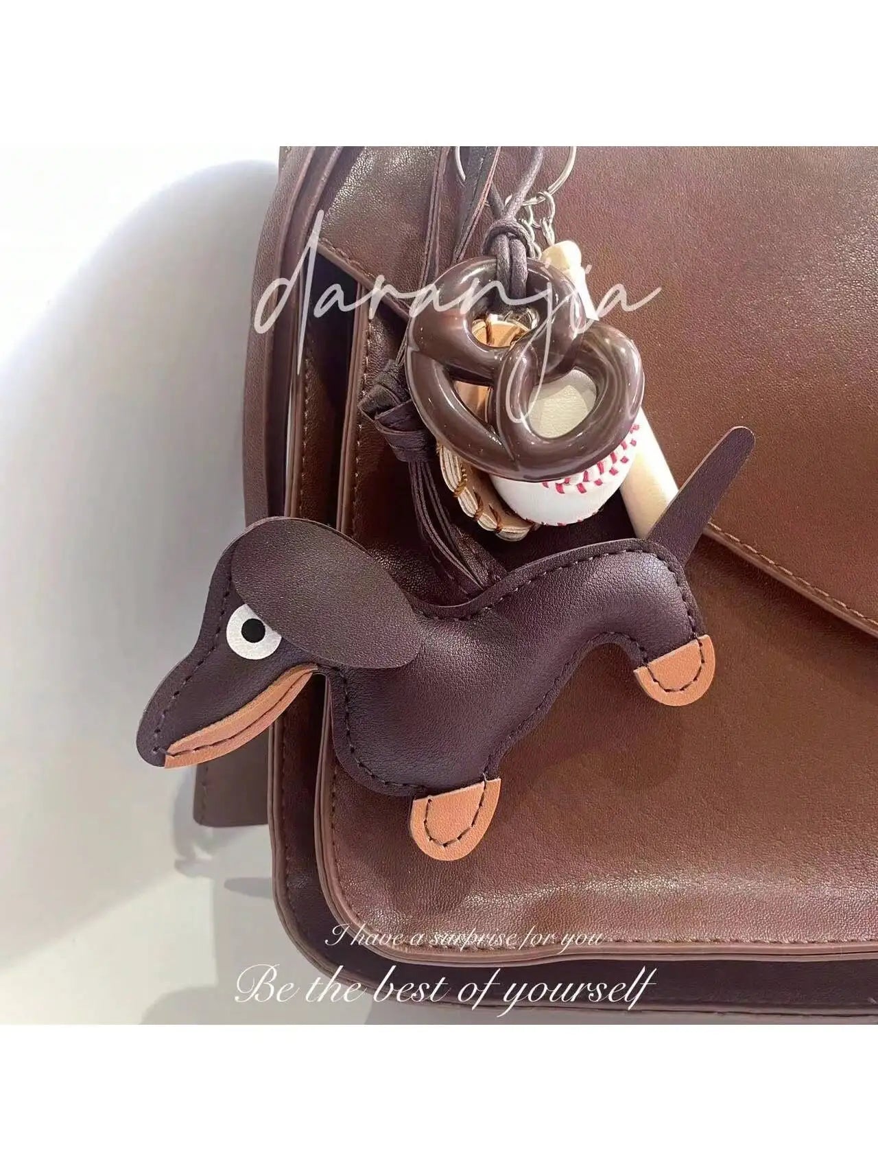 Cute Dachshund PU Leather Keychain with Bell
