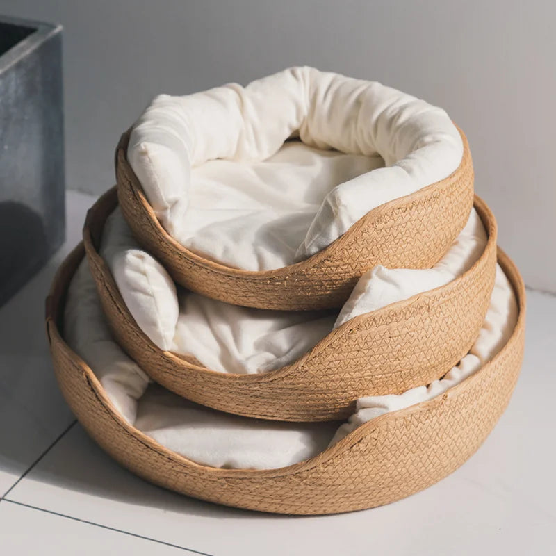 Handwoven Breathable Pet Bed with Soft Cushion