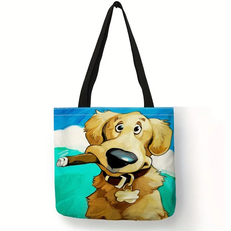 Cute Dog Print Tote Bag – Large Capacity Shoulder Bag for Women, Casual Handbag for Work, School, and Shopping