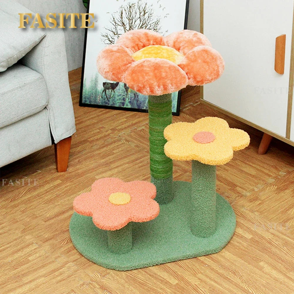 Interactive Floral Cat Tree with Sisal Scratching Post – Climber & Play Bed