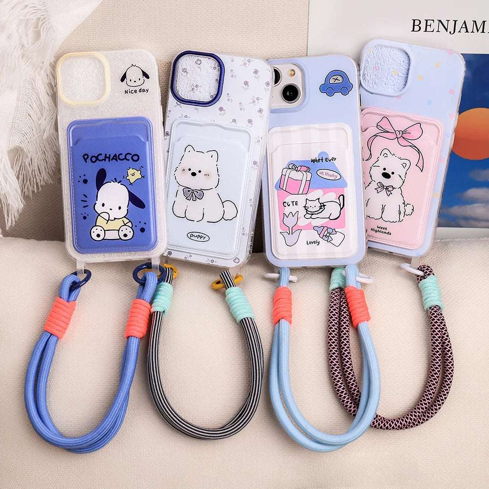 Cute Animal Wallet iPhone Case – Card Holder Silicone Phone Cover with Lanyard