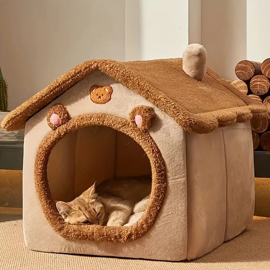 Foldable Cat House – Cave-Style Pet Bed for Cats & Small Dogs, Removable & Washable