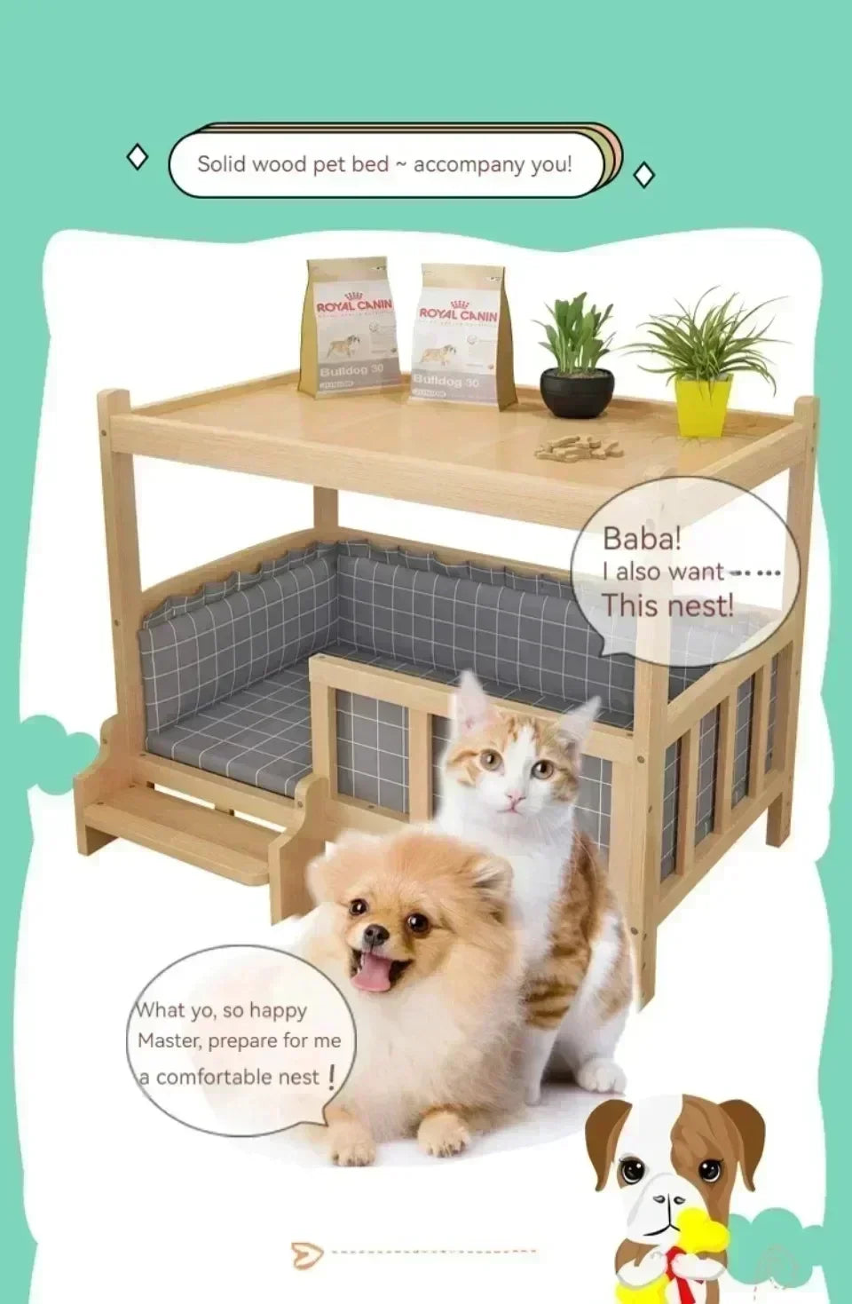 Modern Solid Wood Pet House & Dog Bed Side Table