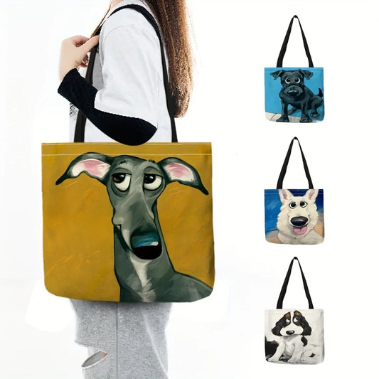 Cute Dog Print Tote Bag – Large Capacity Shoulder Bag for Women, Casual Handbag for Work, School, and Shopping