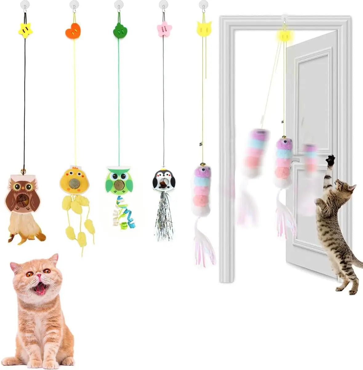 Interactive Door Hanging Cat Toy with Elastic Catching Rope