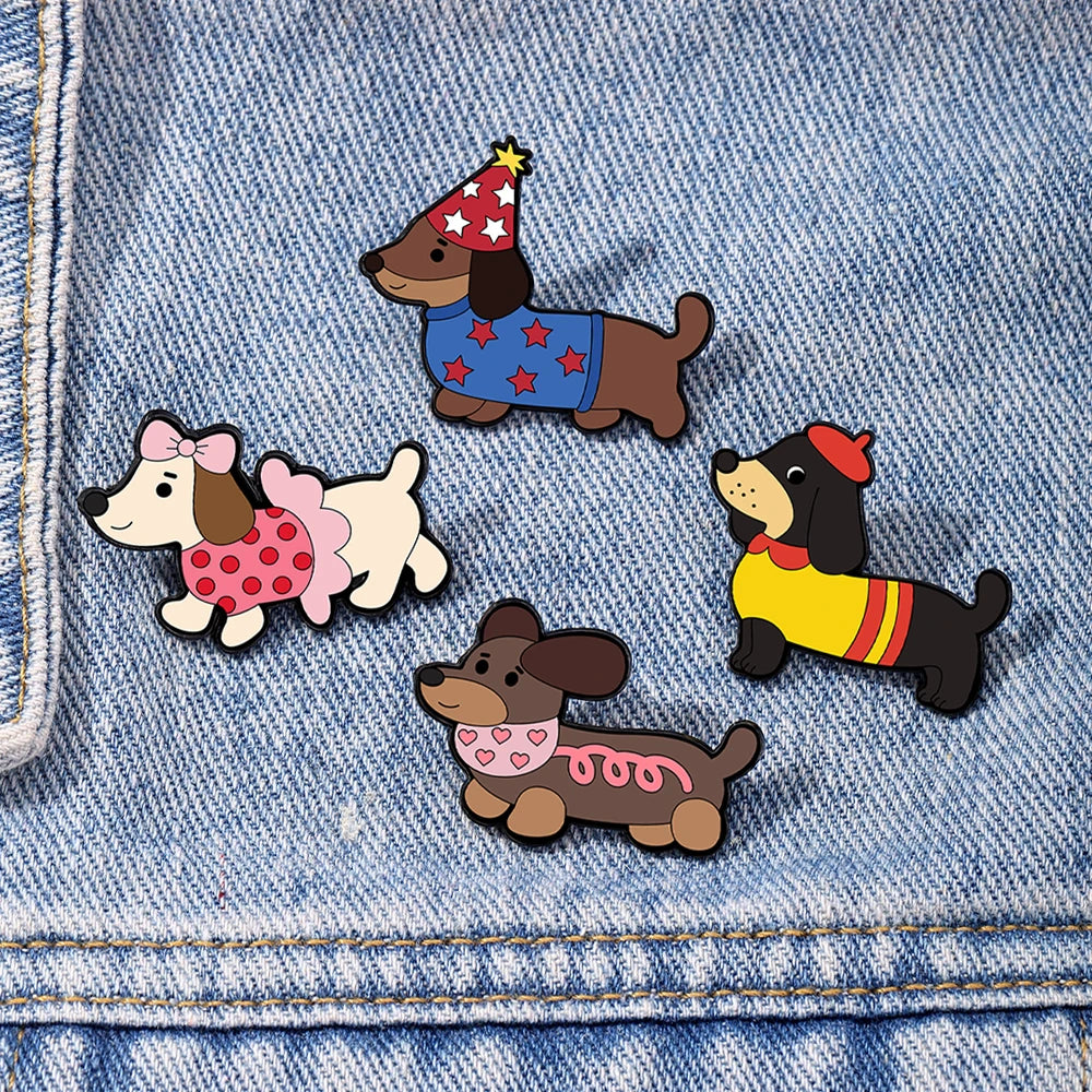 4PCS Cute Dachshund Enamel Pin Set