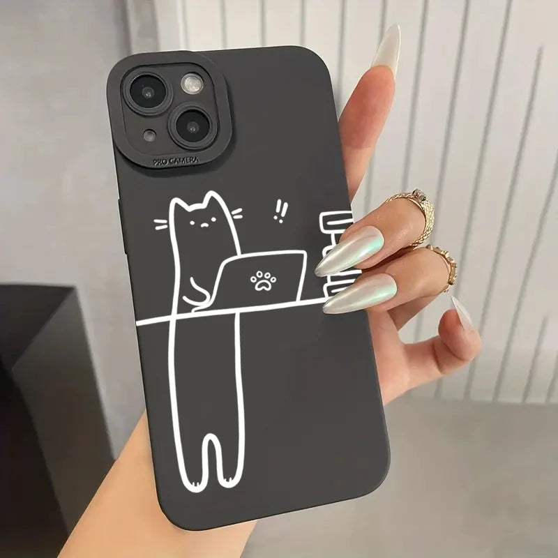 Funny Cat Couple iPhone Case – Cartoon Animal Shockproof Silicone Cover