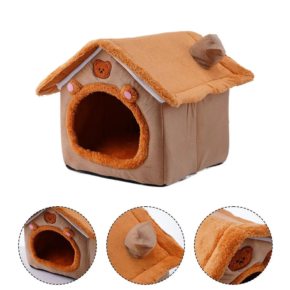 Foldable Plush Pet Cave Bed for Cats & Small Dogs
