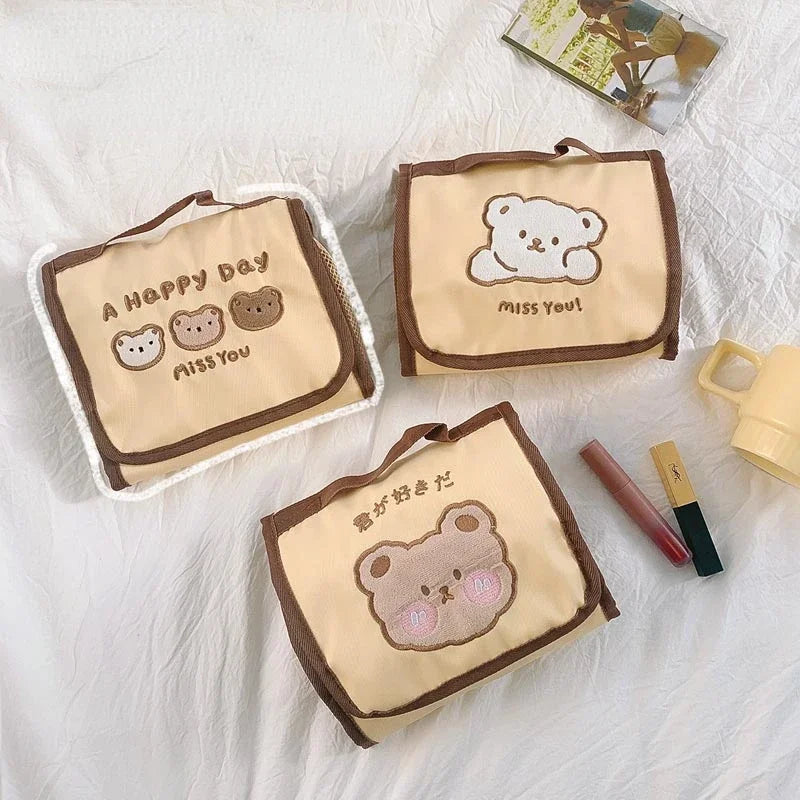 Cute Bear Foldable Makeup Bag – Hanging Cosmetic Organizer