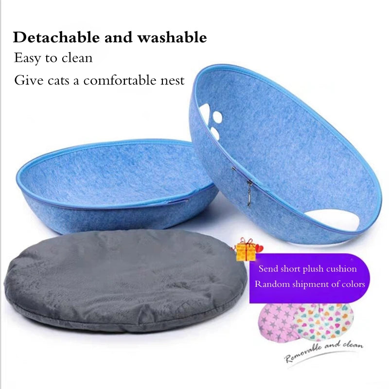 Breathable Felt Cat Cave Bed with Removable Cushion