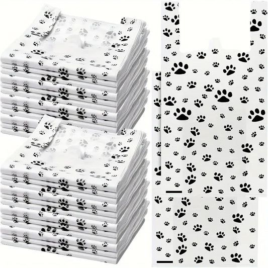Paw Print Disposable Plastic Bags with Handles – 30pcs