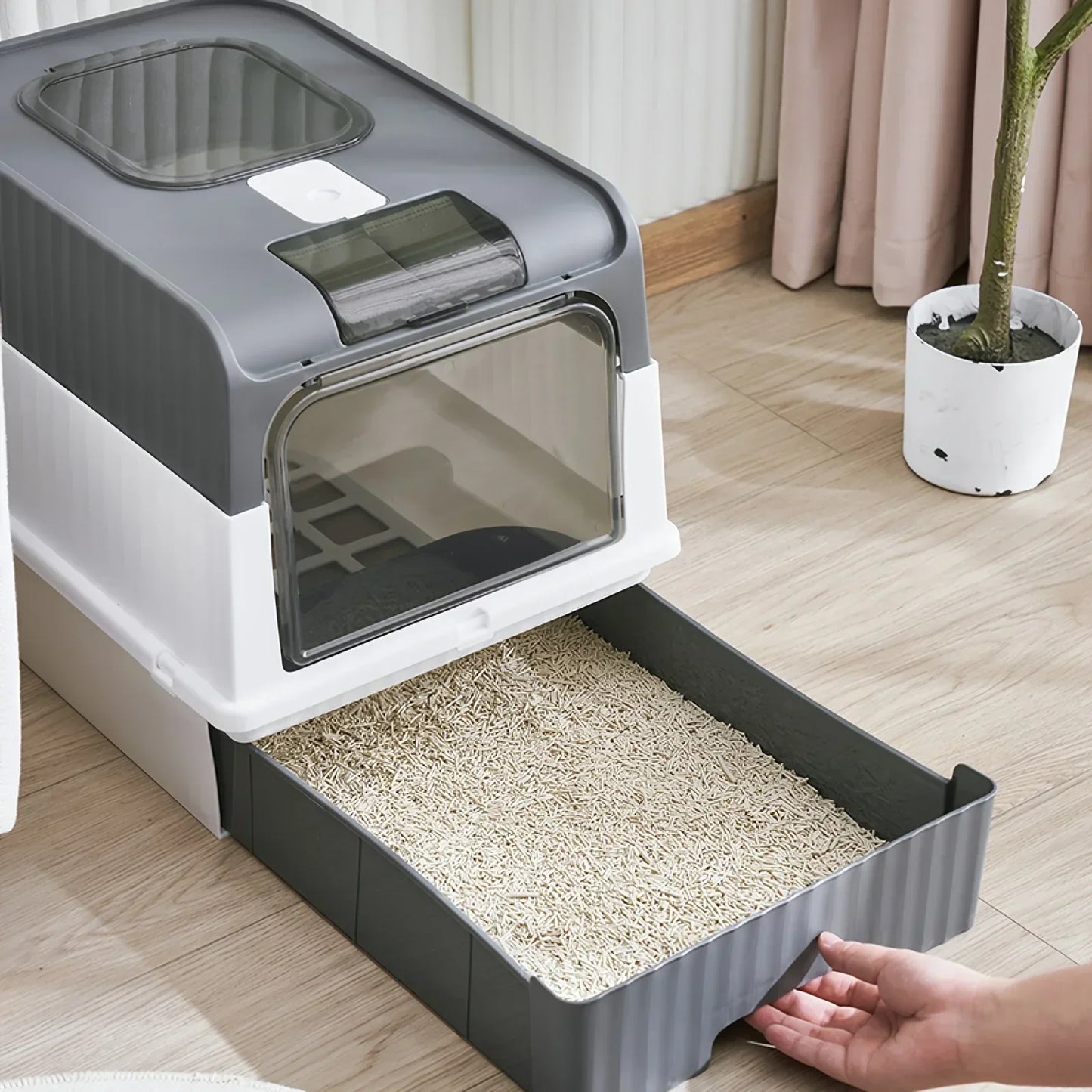 Large Enclosed Cat Litter Box with Pull-Out Drawer