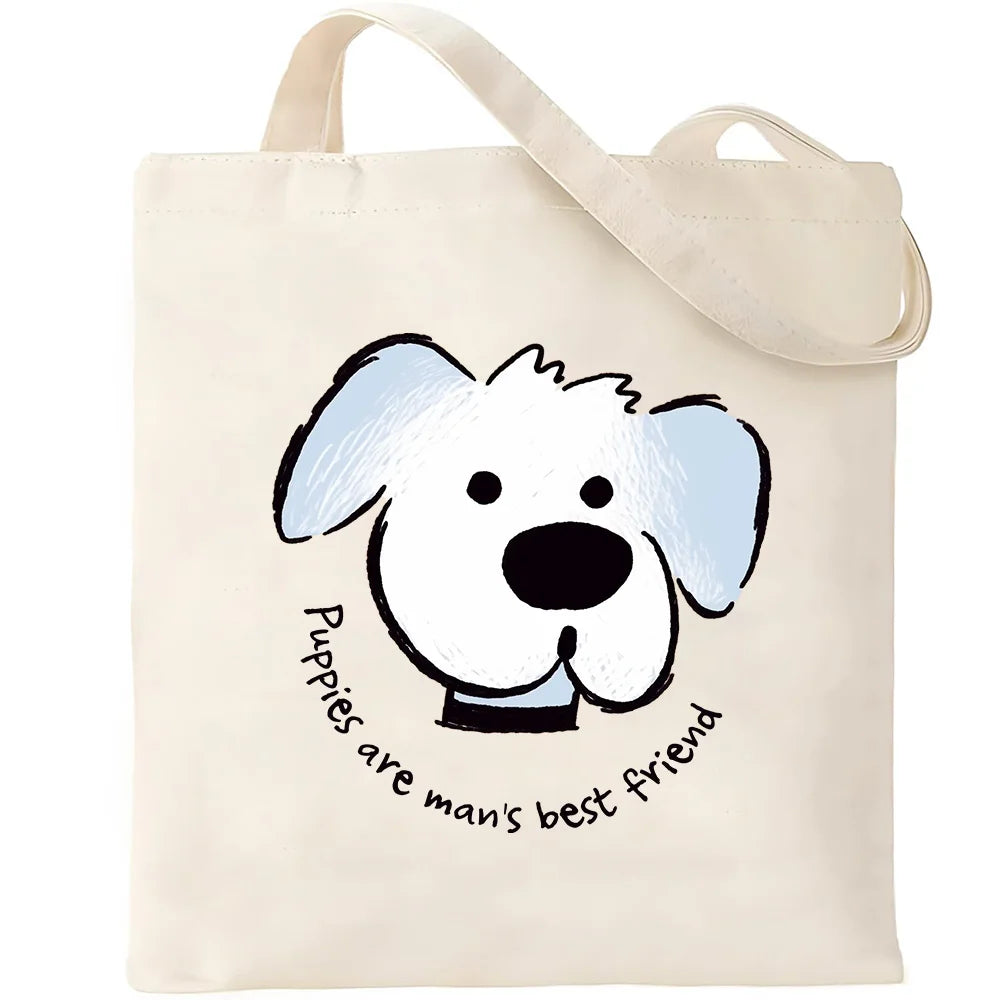 Cute Pet Dog Printed Canvas Tote Bag – Eco-Friendly Large Capacity Handbag for Shopping, Books, Laptop & Essentials