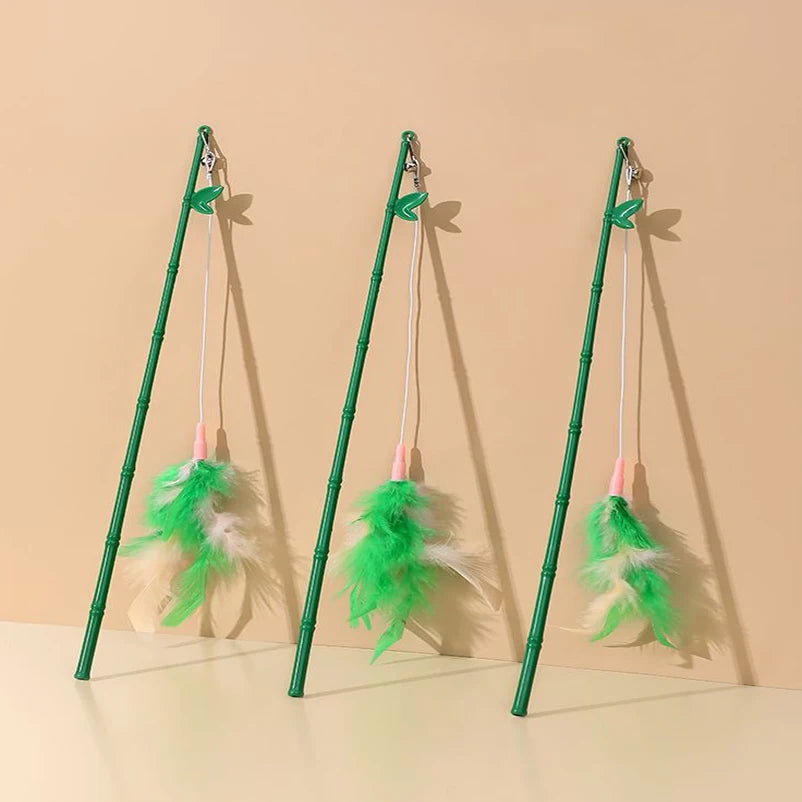 Interactive Cat Feather Wand Toy with Suction Cup & Replacement Feathers