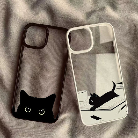 Cute Black Cat Clear iPhone Case – Anti-Fall TPU Cartoon Phone Cover