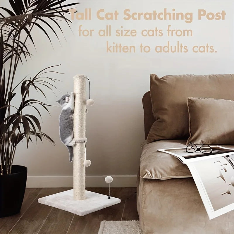 34-Inch Tall Sisal Cat Scratching Post with Hanging Toy