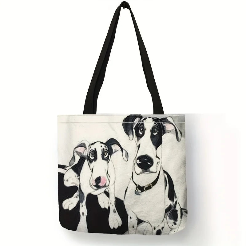 Cute Dog Print Tote Bag – Large Capacity Shoulder Bag for Women, Casual Handbag for Work, School, and Shopping