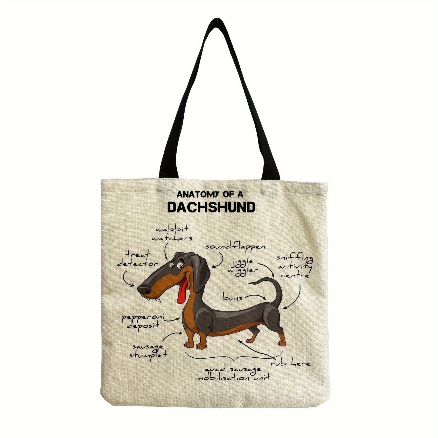 Cute Sausage Dog Print Tote Bag – Large Capacity Linen Shoulder Bag