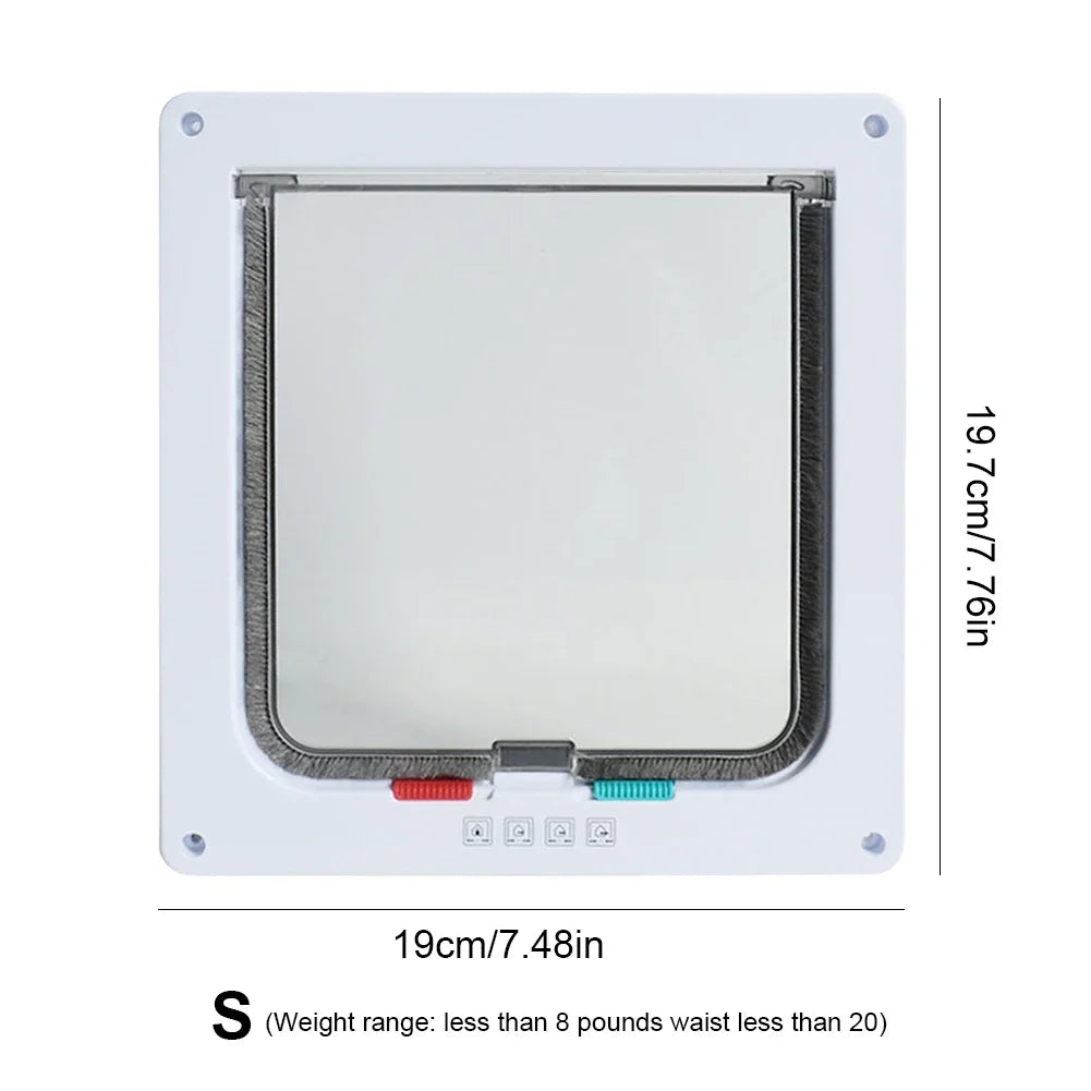 Dog & Cat Flap Door with 4-Way Security Lock – Transparent ABS Plastic Pet Gate