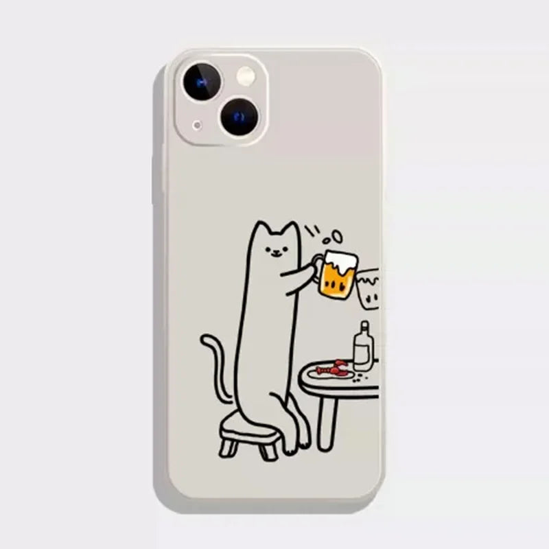 Quirky Cat Couple iPhone Case – Cartoon Animal Shockproof Soft Cover