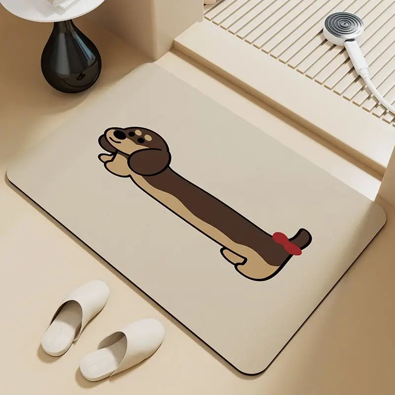 Dachshund Puppy Absorbent Bathroom Mat – Non-Slip Diatom Mud Floor Rug