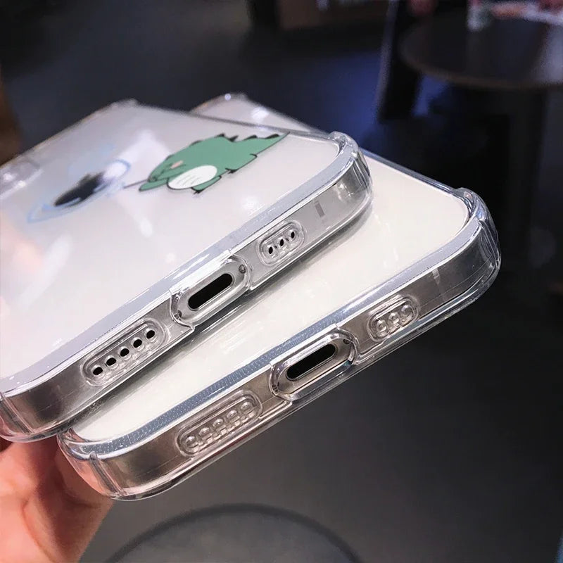 Cute Dinosaur Cartoon iPhone Case – Transparent Shockproof TPU Phone Cover