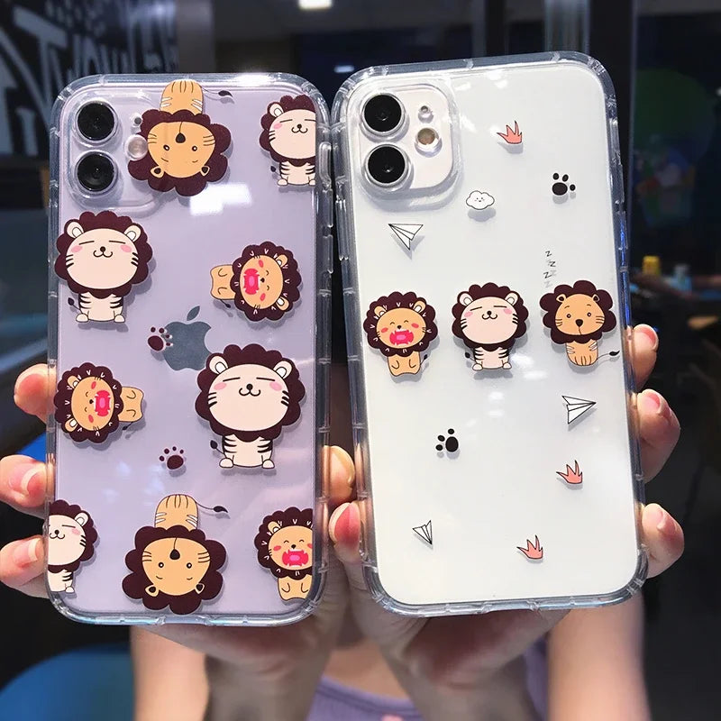 Cute Dinosaur Cartoon iPhone Case – Transparent Shockproof TPU Phone Cover